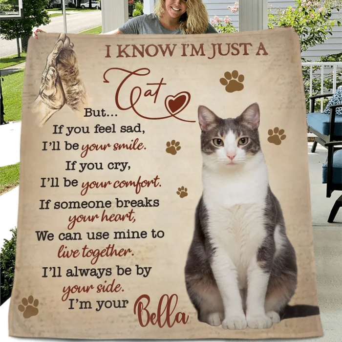 Custom Personalized Cat Quilt/ Fleece Throw Blanket - Upload Photo - Gift Idea For Cat Lover - I'lI Always Be By Your Side