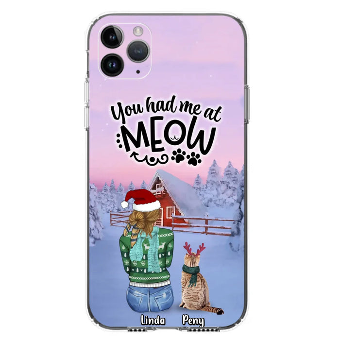 Custom Personalized Christmas Cat Mom Phone Case - Upto 5 Cats - Christmas Gift Idea For Cat Lover - You Had Me At Meow - Case For iPhone And Samsung