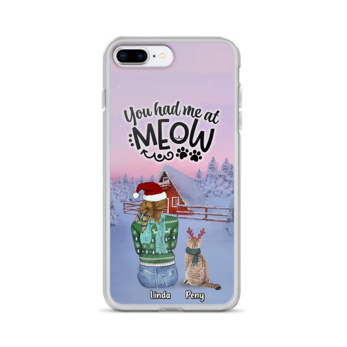 Custom Personalized Christmas Cat Mom Phone Case - Upto 5 Cats - Christmas Gift Idea For Cat Lover - You Had Me At Meow - Case For iPhone And Samsung