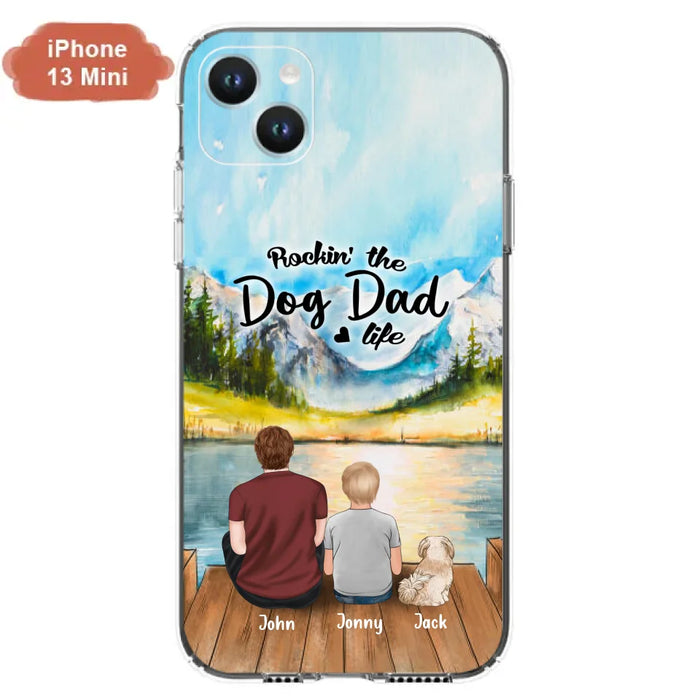 Custom Personalized Dog Mom/Dog Dad Phone Case - Single Mom/Single Dad with 1 Kid and 2 Pets - iPhone and Samsung Cases