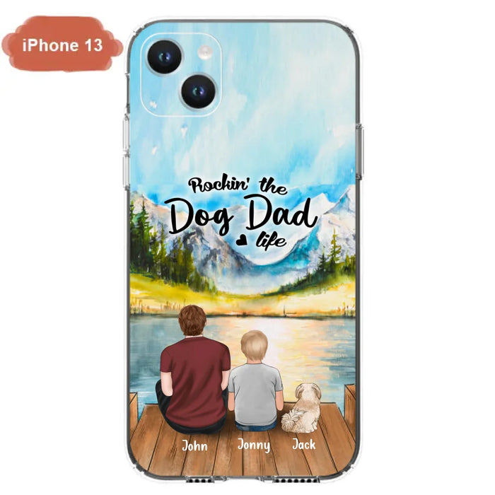 Custom Personalized Dog Mom/Dog Dad Phone Case - Single Mom/Single Dad with 1 Kid and 2 Pets - iPhone and Samsung Cases