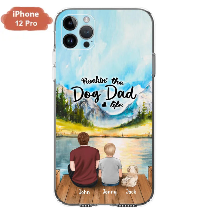 Custom Personalized Dog Mom/Dog Dad Phone Case - Single Mom/Single Dad with 1 Kid and 2 Pets - iPhone and Samsung Cases