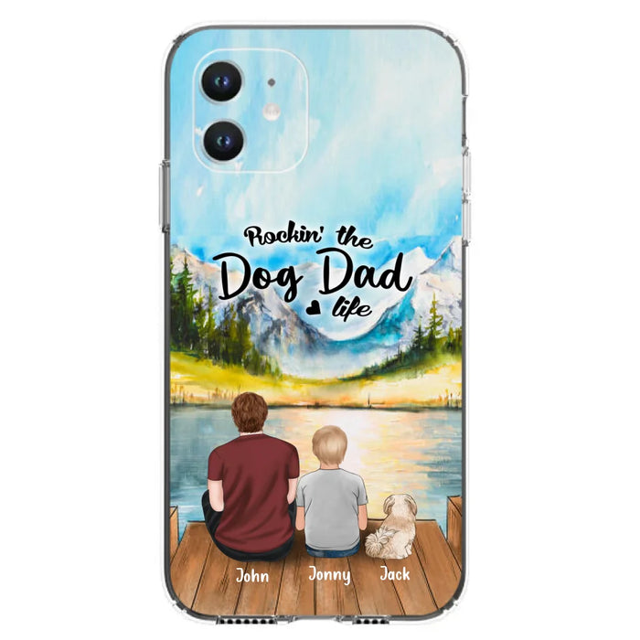 Custom Personalized Dog Mom/Dog Dad Phone Case - Single Mom/Single Dad with 1 Kid and 2 Pets - iPhone and Samsung Cases