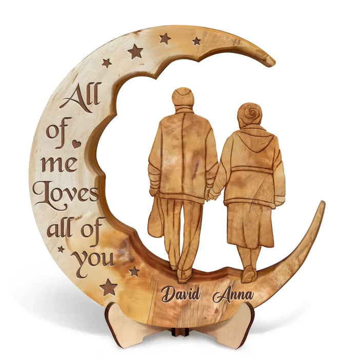 Custom Personalized Old Couple Moon 2 Layered Wooden Art - Gift Idea For Couple - All Of Me Loves All Of You