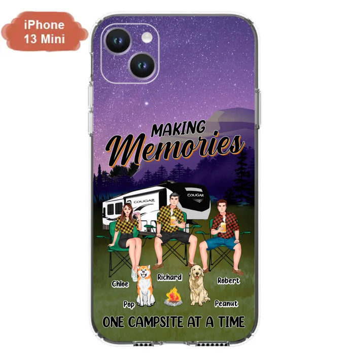 Custom Personalized Camping Phone Case - Gift Idea For Camping Lover/ Friends/ Couple - Upto 3 People And 2 Dogs - Making Memories One Campsite At A Time - Case For iPhone And Samsung