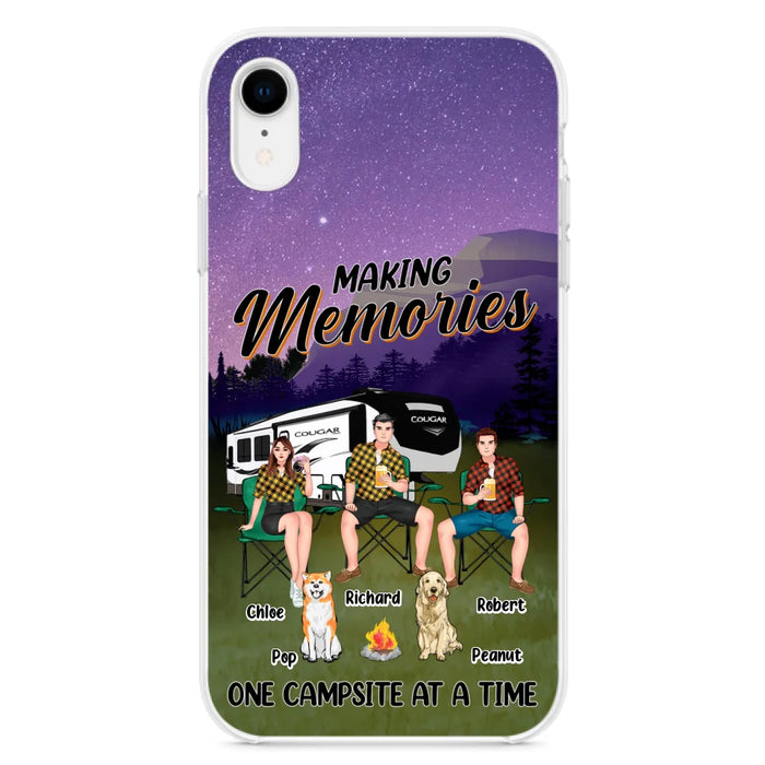 Custom Personalized Camping Phone Case - Gift Idea For Camping Lover/ Friends/ Couple - Upto 3 People And 2 Dogs - Making Memories One Campsite At A Time - Case For iPhone And Samsung