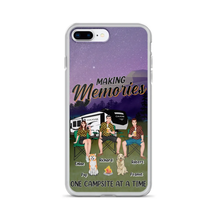 Custom Personalized Camping Phone Case - Gift Idea For Camping Lover/ Friends/ Couple - Upto 3 People And 2 Dogs - Making Memories One Campsite At A Time - Case For iPhone And Samsung