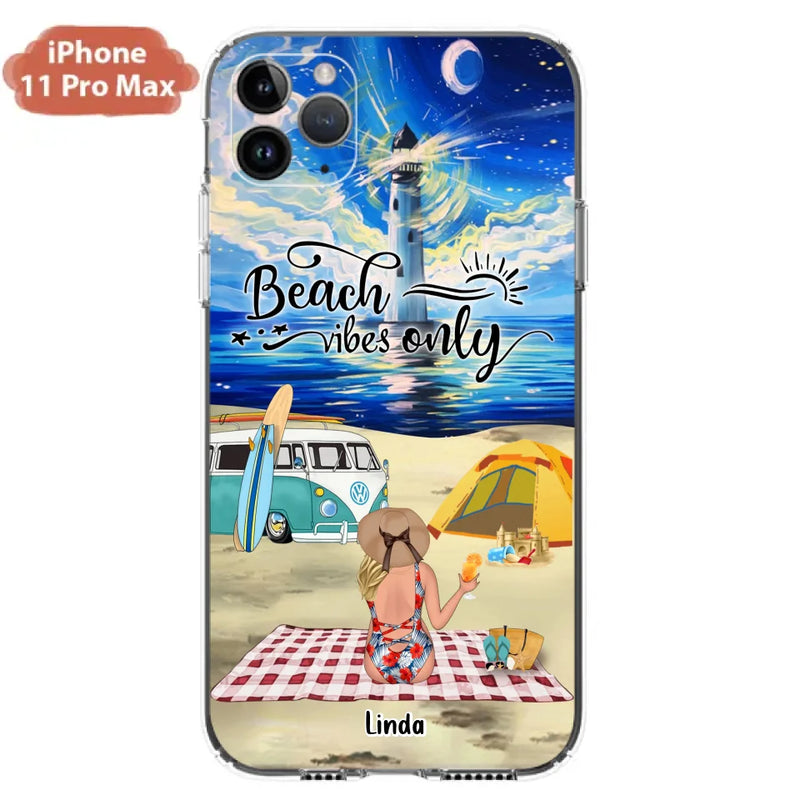Custom Personalized Camping Beach Phone Case - Upto 4 People - Best Gift For Camping/Couple Lover - The Beach Is Our Happy Place - Case For iPhone And Samsung