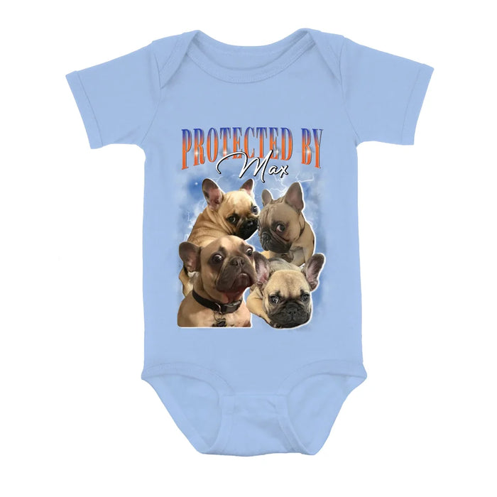 Custom Personalized Protected Baby Onesie - Upload Dog's Photo up to 4 Photos - Enter Dog's Name