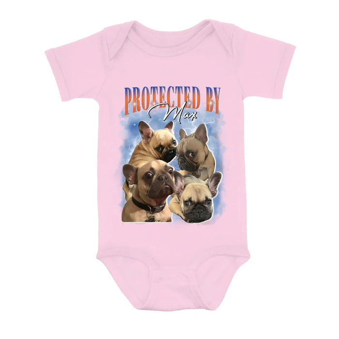 Custom Personalized Protected Baby Onesie - Upload Dog's Photo up to 4 Photos - Enter Dog's Name