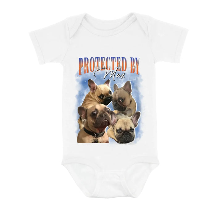 Custom Personalized Protected Baby Onesie - Upload Dog's Photo up to 4 Photos - Enter Dog's Name