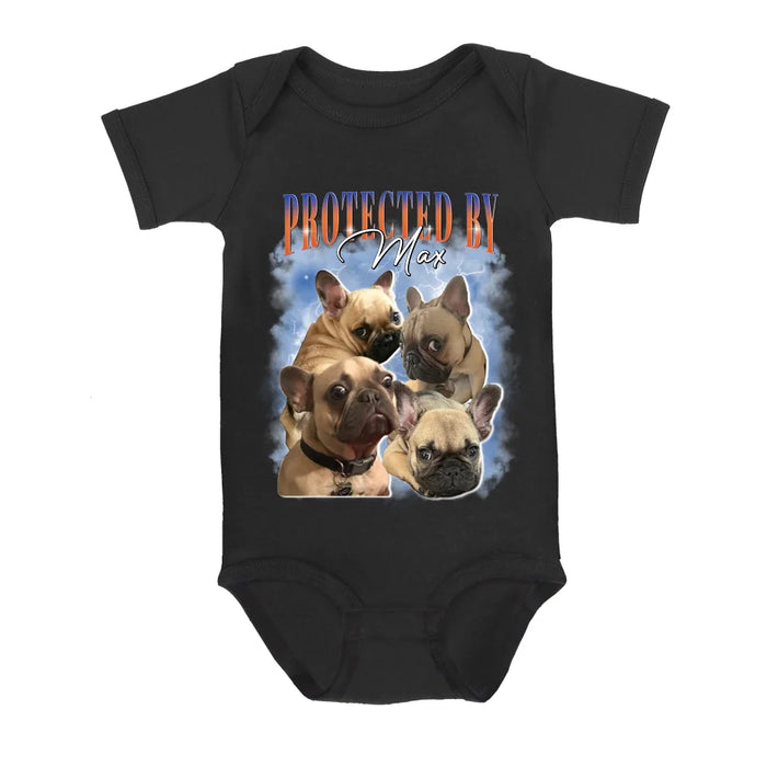 Custom Personalized Protected Baby Onesie - Upload Dog's Photo up to 4 Photos - Enter Dog's Name