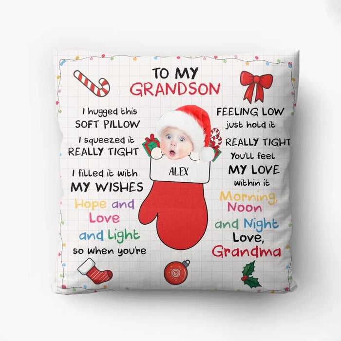 Custom Personalized Christmas Pillow Cover - Christmas Gift Idea From Grandma - Upload Photo - To My Grandson/ Granddaughter