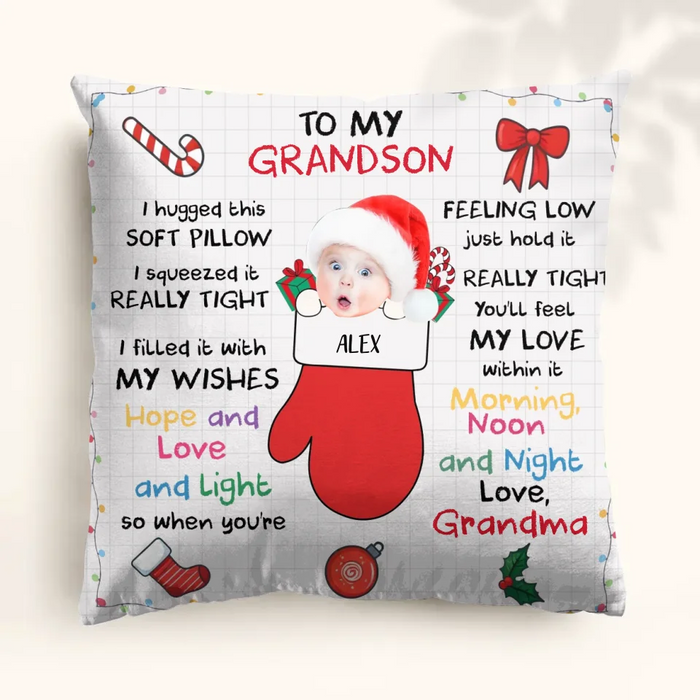 Custom Personalized Christmas Pillow Cover - Christmas Gift Idea From Grandma - Upload Photo - To My Grandson/ Granddaughter