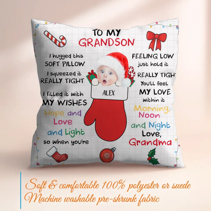 Custom Personalized Christmas Pillow Cover - Christmas Gift Idea From Grandma - Upload Photo - To My Grandson/ Granddaughter