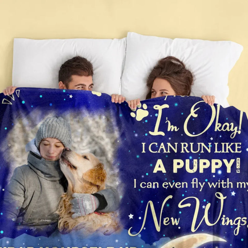 Custom Memorial Dog Quilt/Fleece Throw Blanket - Up to 3 Dogs - Memorial Gift Idea For Dog Mom - Don't Cry For Me Mom! I Am Ok!