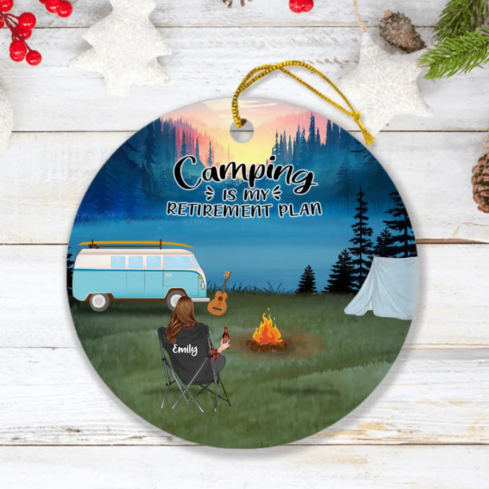 Custom Personalized Camping Ornament - Man/ Woman/ Couple With Upto 6 Pets - Best Gift For Camping Lover - Camping Is My Retirement Plan - Q3VZTZ