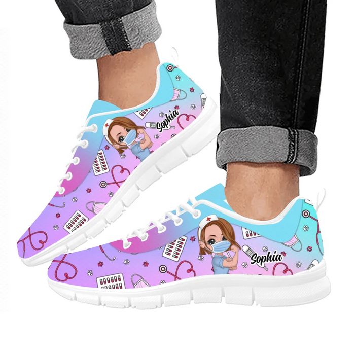 Personalized Nurse Sneakers - Gift Idea For Nurses - Blue & Purple Version