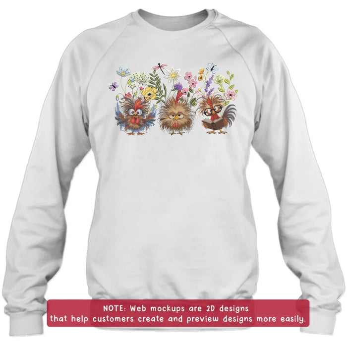 Custom Personalized Chicken Flower Embroidered Sweatshirt - Gift Idea For Chicken Lover