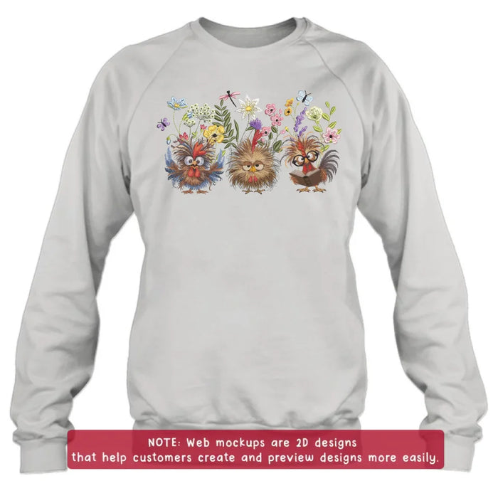 Custom Personalized Chicken Flower Embroidered Sweatshirt - Gift Idea For Chicken Lover