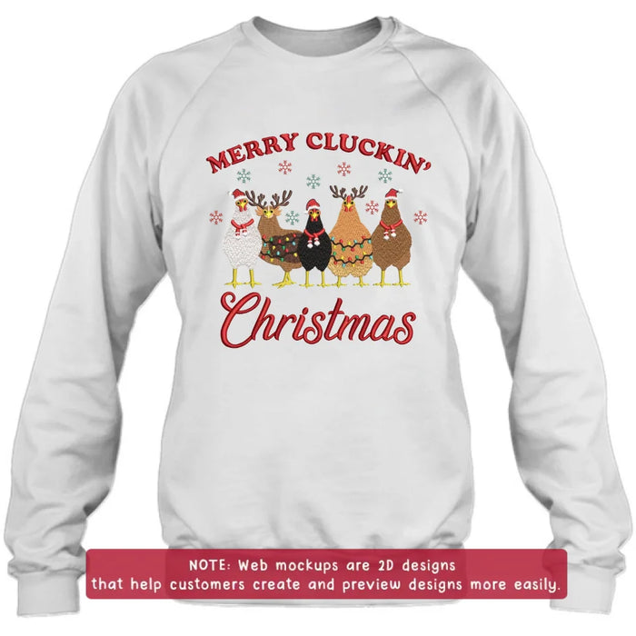 Custom Personalized Cluckin' Christmas Chicken Embroidered Sweatshirt - Gift Idea For Chicken Lover