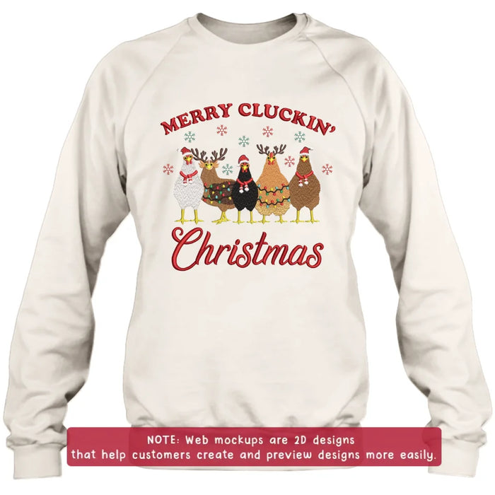 Custom Personalized Cluckin' Christmas Chicken Embroidered Sweatshirt - Gift Idea For Chicken Lover