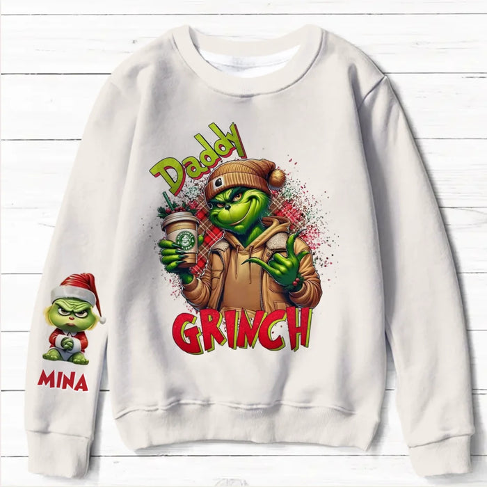 Personalized Mama Daddy Grinch AOP Sweater - Up to 8 Kids - Christmas Gift Idea For Mom/Dad