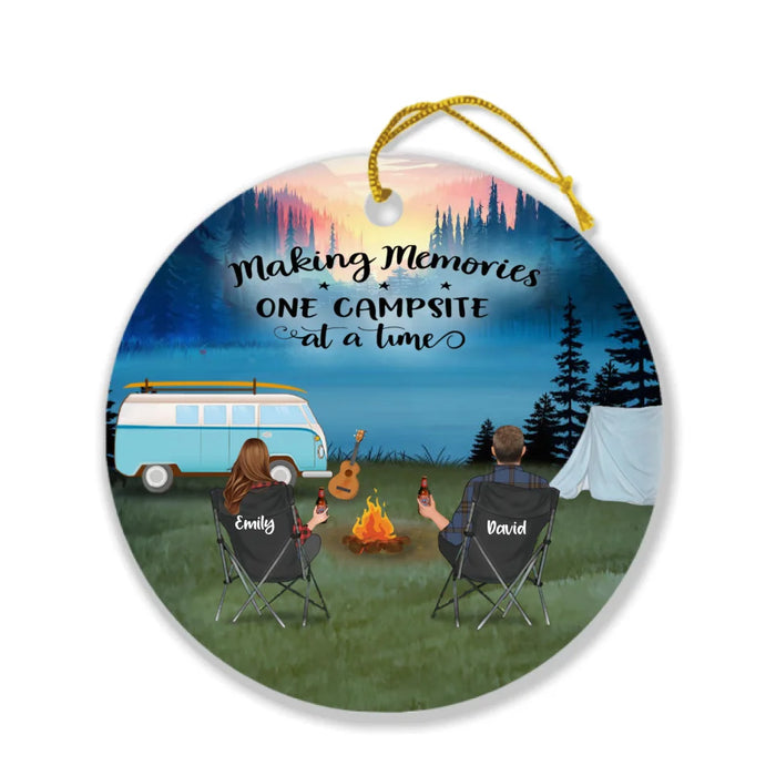 Custom Personalized Camping Ornament - Man/ Woman/ Couple With Upto 6 Pets - Best Gift For Camping Lover - Making Memories One Campsite At A Time