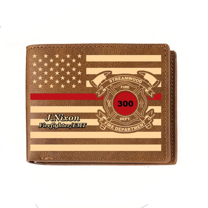 Custom Personalized Fire Fighter/ EMT/ EMS Leather Wallet - Gift Idea For Fire Fighter/ Father's Day