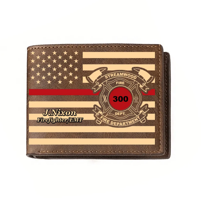 Custom Personalized Fire Fighter/ EMT/ EMS Leather Wallet - Gift Idea For Fire Fighter/ Father's Day