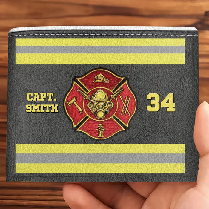 Custom Personalized Firefighter Leather Wallet - Father's Day Gift Idea for Firefighter