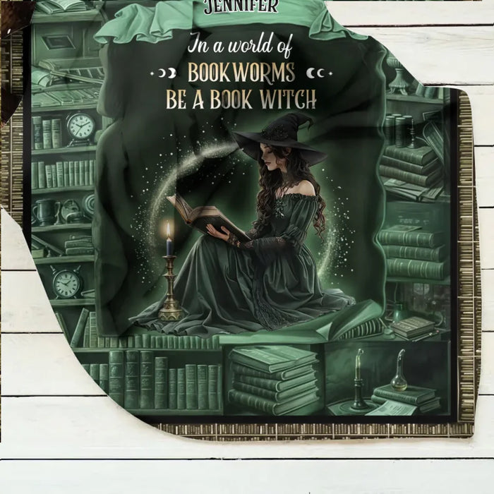 Custom Personalized Book Witch Quilt/ Fleece Throw Blanket - Gift Idea For Book Lover - In A World Of Book Worms Be A Book Witch