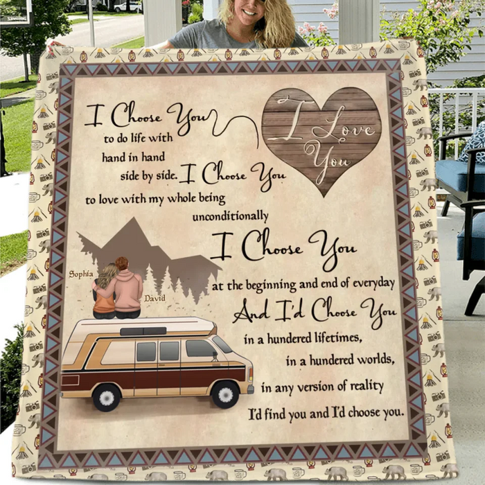 Personalized Couple Quilt/Fleece Throw Blanket - Gift Idea For Couple/Husband Wife/Camping Lover - I Choose You