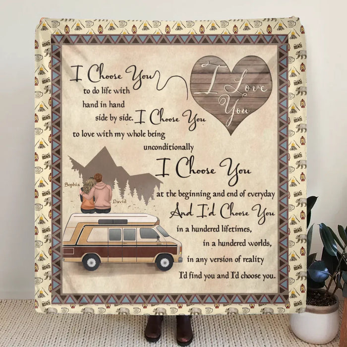 Personalized Couple Quilt/Fleece Throw Blanket - Gift Idea For Couple/Husband Wife/Camping Lover - I Choose You