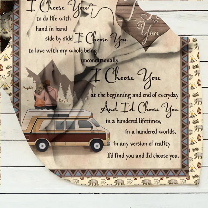 Personalized Couple Quilt/Fleece Throw Blanket - Gift Idea For Couple/Husband Wife/Camping Lover - I Choose You
