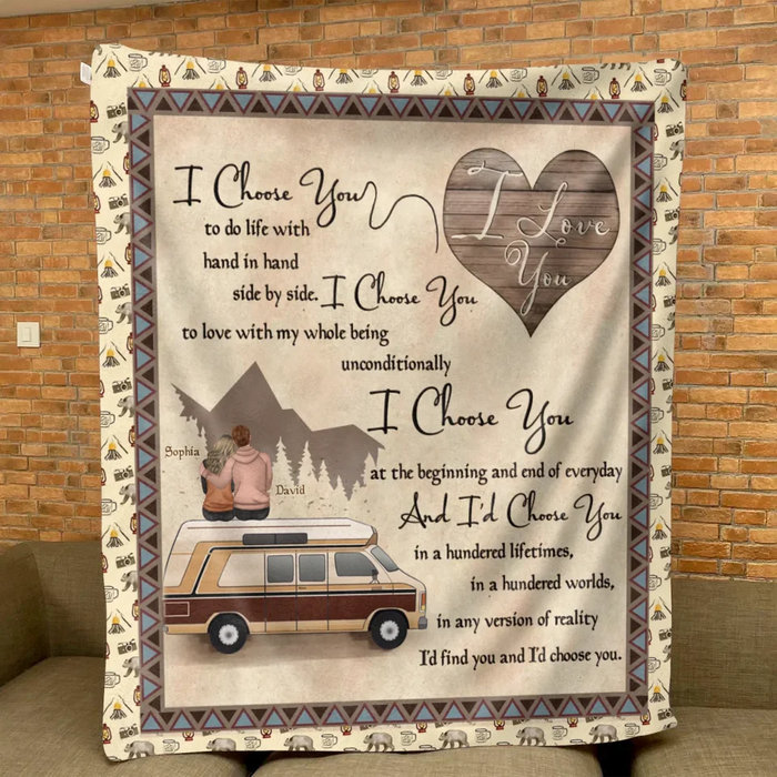 Personalized Couple Quilt/Fleece Throw Blanket - Gift Idea For Couple/Husband Wife/Camping Lover - I Choose You