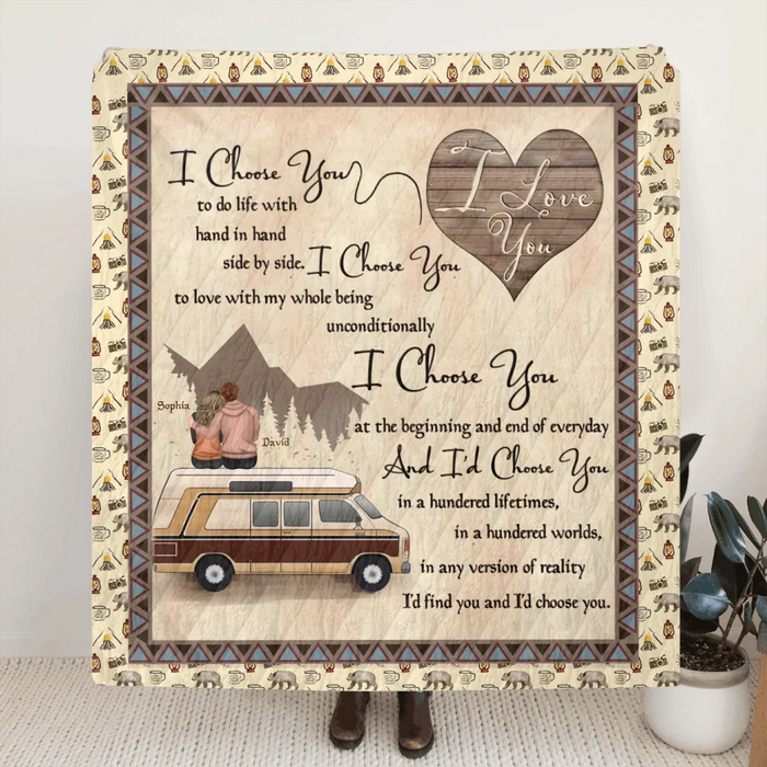 Personalized Couple Quilt/Fleece Throw Blanket - Gift Idea For Couple/Husband Wife/Camping Lover - I Choose You