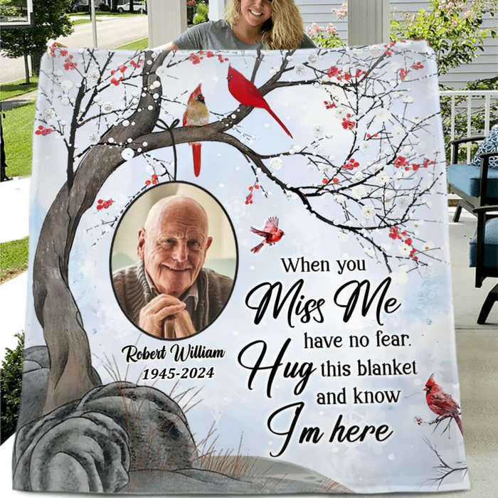 Custom Personalized Memorial Quilt/ Fleece Throw Blanket - Memorial Gift Idea - Upload Photo - When You Miss Me Have No Fear