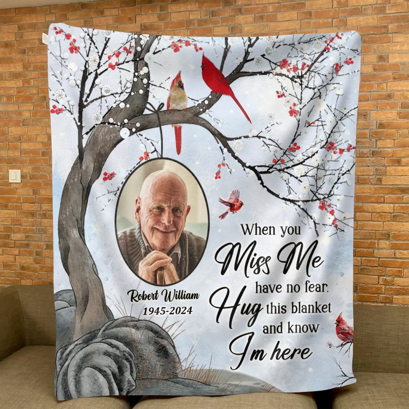 Personalized Memorial Quilt/Fleece Throw Blanket - Memorial Gift Idea - Upload Photo - When You Miss Me Have No Fear