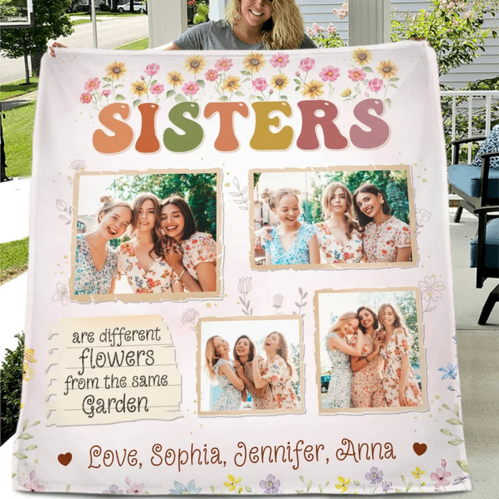 Custom Personalized Sisters Fleece Throw/ Quilt Blanket - Christmas Gift Idea For Sisters/ Siblings - Sisters Are Different Flowers From The Same Garden