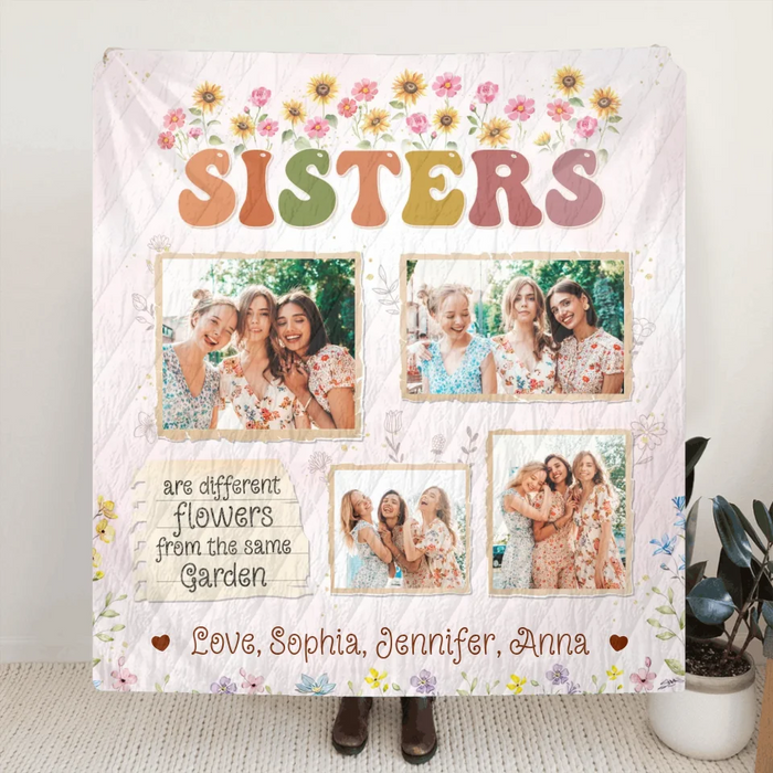 Custom Personalized Sisters Fleece Throw/ Quilt Blanket - Christmas Gift Idea For Sisters/ Siblings - Sisters Are Different Flowers From The Same Garden