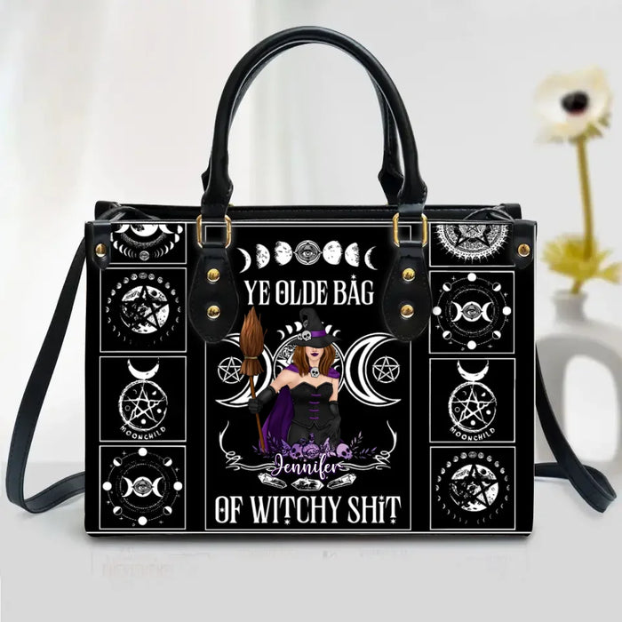 Custom Personalized Witch Leather Bag - Gift Idea For Witch - Ye Olde Bag of Witchy Shit