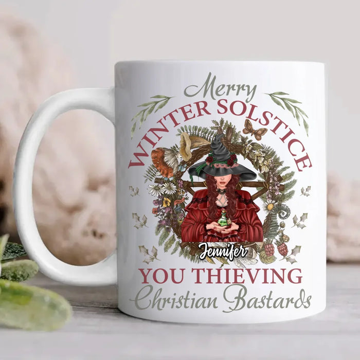 Custom Personalized Winter Solstice Witch Coffee Mug - Gift Idea For Witches - You Thieving Christian Bastards