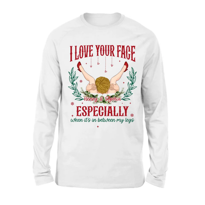 Custom Personalized Couple T-shirt/ Long Sleeve/ Sweatshirt/ Hoodie - Funny Gift Idea For Couple - I Love Your Face