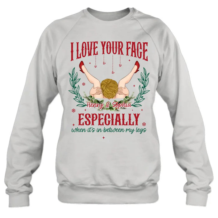 Custom Personalized Couple T-shirt/ Long Sleeve/ Sweatshirt/ Hoodie - Funny Gift Idea For Couple - I Love Your Face