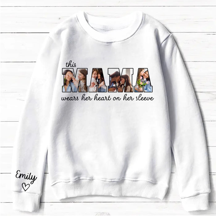 Custom Personalized Mother AOP Sweater - Upload Photos - Gift To Grandma/ Mom - This Mama Wears Her Heart On Her Sleeve