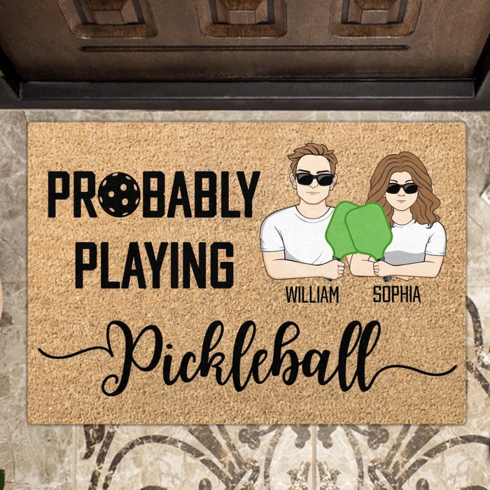 Custom Personalized Pickleball Doll Couple Doormat - Gift Idea For Couple - Probably Playing Pickleball