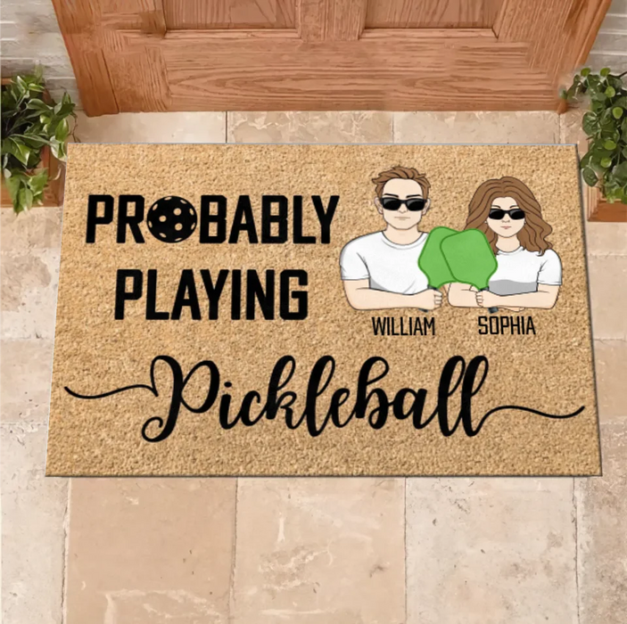 Custom Personalized Pickleball Doll Couple Doormat - Gift Idea For Couple - Probably Playing Pickleball