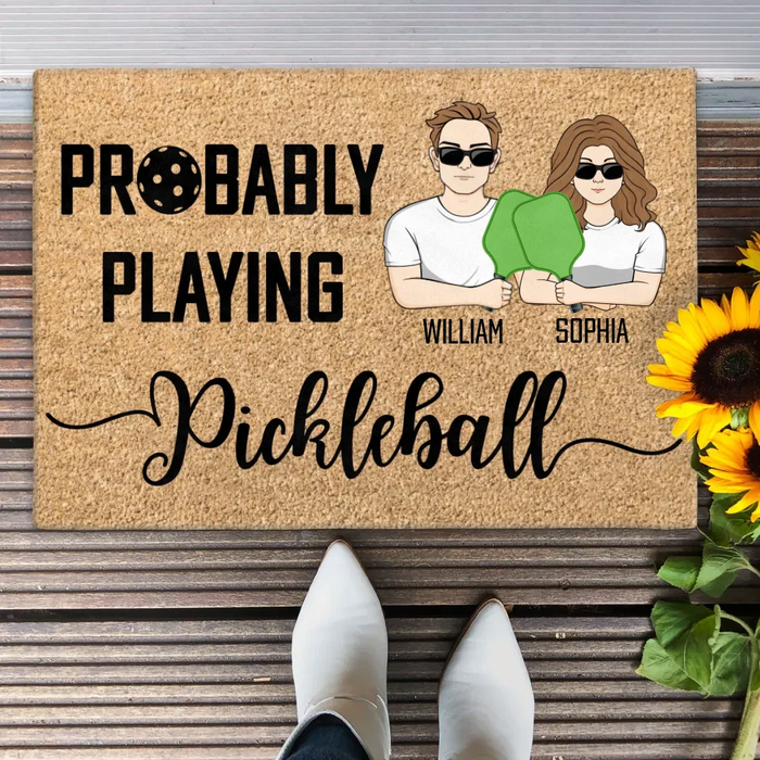 Custom Personalized Pickleball Doll Couple Doormat - Gift Idea For Couple - Probably Playing Pickleball