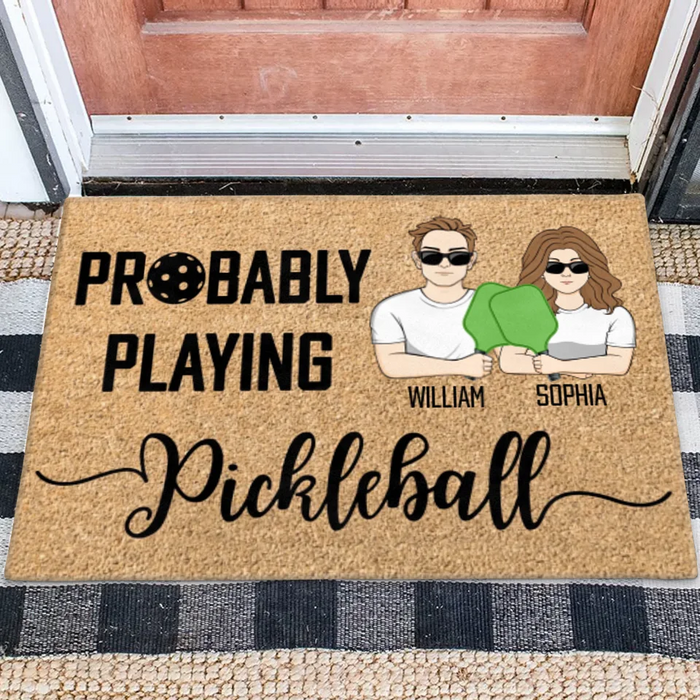 Custom Personalized Pickleball Doll Couple Doormat - Gift Idea For Couple - Probably Playing Pickleball